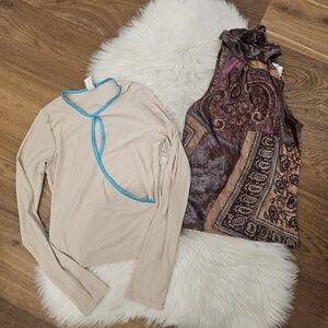Vintage Beige and Multicolor Women's Tops Set